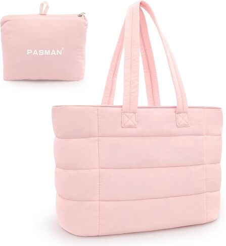 Tote Bag for Women, Lightweight Puffy Foldable Tote Bag With Zipper,Quilted Shoulder Bag for Travel,College,Work in Saudi Arabia