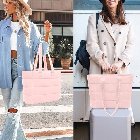 Tote Bag for Women, Lightweight Puffy Foldable Tote Bag With Zipper,Quilted Shoulder Bag for Travel,College,Work in Saudi Arabia