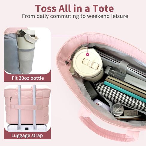 Tote Bag for Women, Lightweight Puffy Foldable Tote Bag With Zipper,Quilted Shoulder Bag for Travel,College,Work in Saudi Arabia
