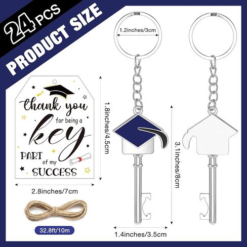 class of 2025 Graduation Gifts Bulk 24 Sets Graduation Keychains Cap Bottle Opener with Motivational Thank You Card College Celebration Party Favors for Students Guests Graduates(Red) in Saudi Arabia