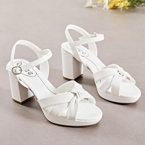 Women's Platform Chunky Heeled Sandals - Ankle Strap Open Toe Dressy Shoes Wedding Bridal Pump Heel Sandals for Women. in Kuwait