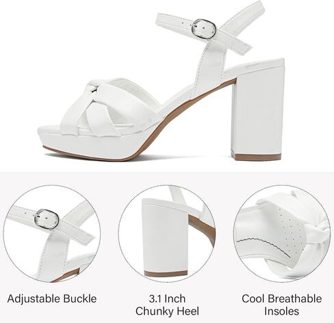 Women's Platform Chunky Heeled Sandals - Ankle Strap Open Toe Dressy Shoes Wedding Bridal Pump Heel Sandals for Women. in Kuwait