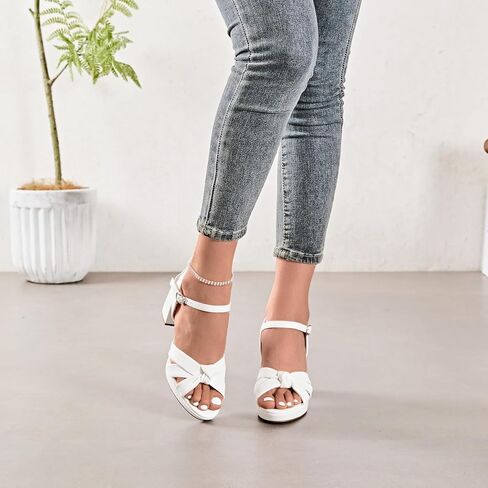 Women's Platform Chunky Heeled Sandals - Ankle Strap Open Toe Dressy Shoes Wedding Bridal Pump Heel Sandals for Women. in Kuwait