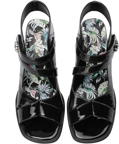 Chunky Gladiator Sandals for Women Summer Dressy High Heels Square Toe Block Sandalias Para Mujer Open Toe Faux Leather Strappy Outdoor Ladies Wedding 3 Inch Sandles in Saudi Arabia