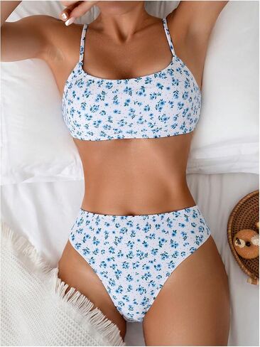 SOLY HUX Women's 2 Piece Bathing Suit Floral Print High Waisted Scoop Neck Cute Bikini Set Beachwear in Saudi Arabia