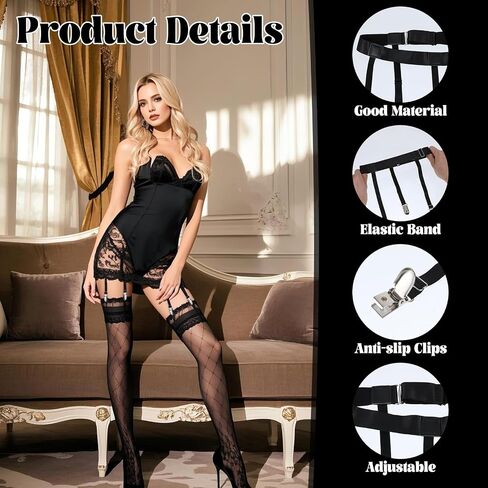 Women's Plus Size Thigh Garter Belts, Adjustable Garter Belt and Thigh Highs Set, High Elastic Garter Belt for Thigh Highs Stockings in Saudi Arabia