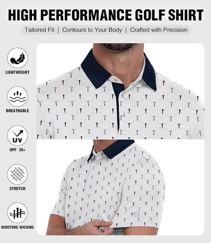 ZITY Men's Golf Polo Shirt Short Sleeve Performance Moisture Wicking Collared Print Shirt for Golf and Casual Wear in Kuwait