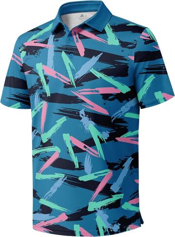 ZITY Men's Golf Polo Shirt Short Sleeve Performance Moisture Wicking Collared Print Shirt for Golf and Casual Wear in Kuwait
