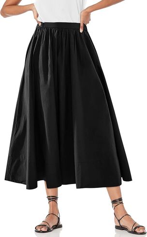 Yousify Women’s A-Line Midi Skirts Casual Elastic High Waist Flowy Swing Pleated Beach Boho Long Skirt with Pocket in Kuwait