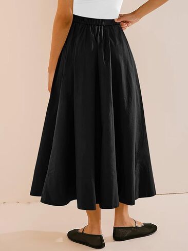 Yousify Women’s A-Line Midi Skirts Casual Elastic High Waist Flowy Swing Pleated Beach Boho Long Skirt with Pocket in Kuwait