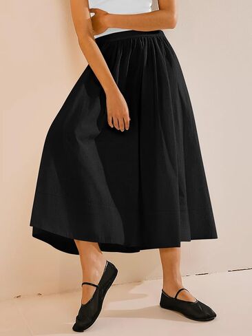 Yousify Women’s A-Line Midi Skirts Casual Elastic High Waist Flowy Swing Pleated Beach Boho Long Skirt with Pocket in Kuwait