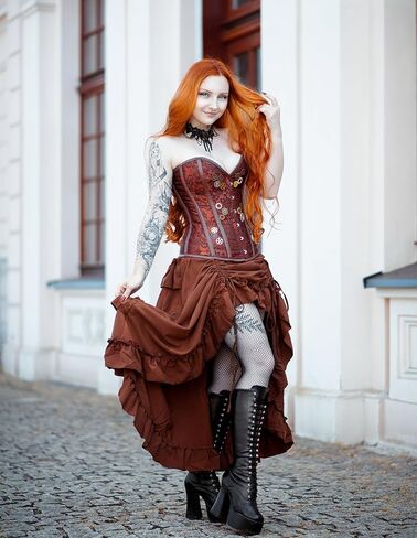 Scarlet Darkness Women's 2024 Summer Skirt Gothic Steampunk Skirt Victorian High-Low Bustle Skirt in Saudi Arabia