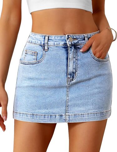 BISUAL Denim Skirt Women Casual Denim Mini Skirt High Waisted Denim Skort Slim Fit Jean Skirt Summer Jean Skort with Pocket in Saudi Arabia