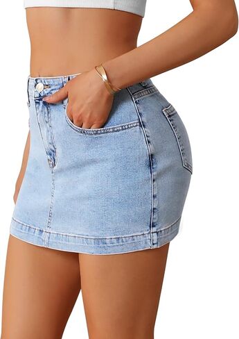 BISUAL Denim Skirt Women Casual Denim Mini Skirt High Waisted Denim Skort Slim Fit Jean Skirt Summer Jean Skort with Pocket in Saudi Arabia