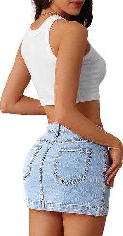 BISUAL Denim Skirt Women Casual Denim Mini Skirt High Waisted Denim Skort Slim Fit Jean Skirt Summer Jean Skort with Pocket in Saudi Arabia