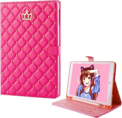 Case for iPad 10th Generation 10.9" 2022, PU Leather Crown Bling Folio Stand Cover with Built-in Apple Pencil Holder and Multiple Viewing Angles (Pink) in Kuwait