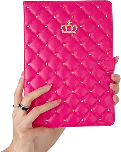 Case for iPad 10th Generation 10.9" 2022, PU Leather Crown Bling Folio Stand Cover with Built-in Apple Pencil Holder and Multiple Viewing Angles (Pink) in Kuwait