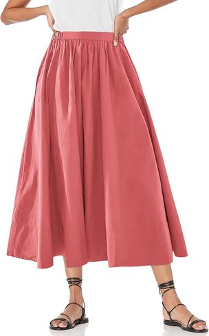 Yousify Women’s A-Line Midi Skirts Casual Elastic High Waist Flowy Swing Pleated Beach Boho Long Skirt with Pocket in Kuwait