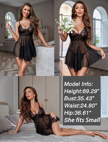 Avidlove Women Lingerie Lace Babydoll Mesh Nightgown Chemise Boudoir Nighty Sleepwear in Saudi Arabia