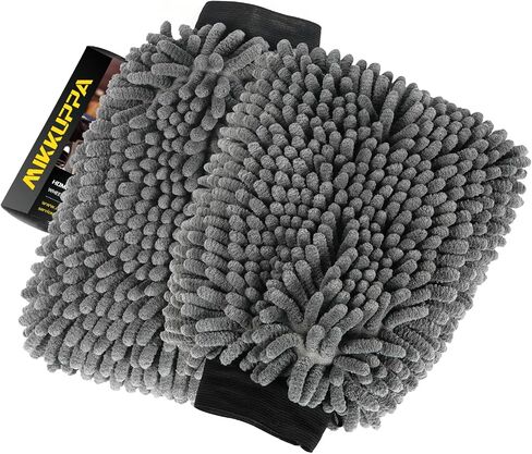 MIKKUPPA Car Wash Mitt Microfiber - Double-Sided Chenille Scratch Free Mitt with Waterproof Inner for Car Washing Home Cleaning (Gray, 2Pack, 10'' x 7'') in Kuwait