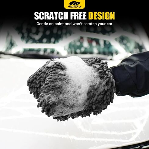 MIKKUPPA Car Wash Mitt Microfiber - Double-Sided Chenille Scratch Free Mitt with Waterproof Inner for Car Washing Home Cleaning (Gray, 2Pack, 10'' x 7'') in Kuwait