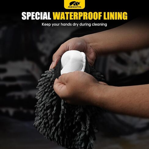 MIKKUPPA Car Wash Mitt Microfiber - Double-Sided Chenille Scratch Free Mitt with Waterproof Inner for Car Washing Home Cleaning (Gray, 2Pack, 10'' x 7'') in Kuwait