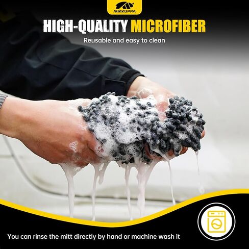 MIKKUPPA Car Wash Mitt Microfiber - Double-Sided Chenille Scratch Free Mitt with Waterproof Inner for Car Washing Home Cleaning (Gray, 2Pack, 10'' x 7'') in Kuwait