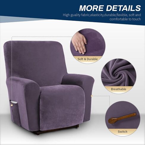 Asnomy Recliner Chair Covers Lazy Boy Recliner Covers with Pockets Stretch Velvet Couch Cover Slipcovers 1-Piece Furniture Protector for Dogs Cats(Recliner,Dark Grey) in Kuwait