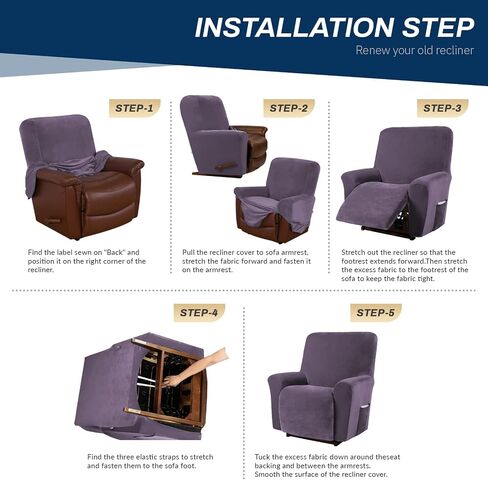 Asnomy Recliner Chair Covers Lazy Boy Recliner Covers with Pockets Stretch Velvet Couch Cover Slipcovers 1-Piece Furniture Protector for Dogs Cats(Recliner,Dark Grey) in Kuwait