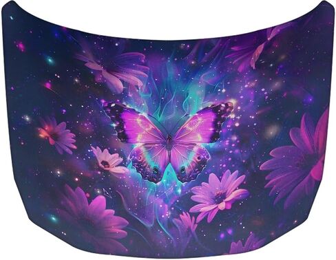 Purple Butterfly Prints Car Hood Cover Stretch Polyester Protector for Car Hood Removable Automotive Accessories for Most Automotive Sedans Trucks Pickup SUVs in Saudi Arabia