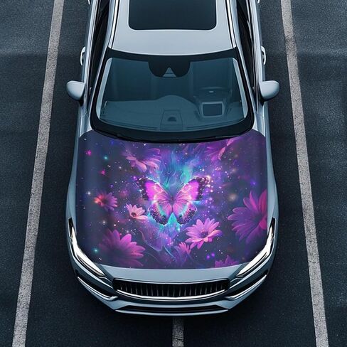 Purple Butterfly Prints Car Hood Cover Stretch Polyester Protector for Car Hood Removable Automotive Accessories for Most Automotive Sedans Trucks Pickup SUVs in Saudi Arabia