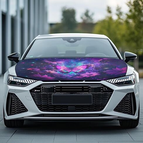 Purple Butterfly Prints Car Hood Cover Stretch Polyester Protector for Car Hood Removable Automotive Accessories for Most Automotive Sedans Trucks Pickup SUVs in Saudi Arabia