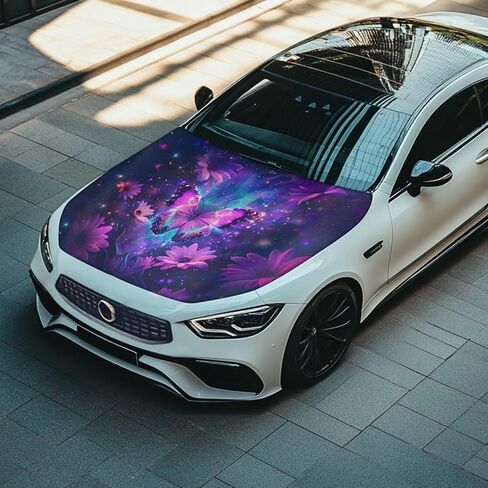 Purple Butterfly Prints Car Hood Cover Stretch Polyester Protector for Car Hood Removable Automotive Accessories for Most Automotive Sedans Trucks Pickup SUVs in Saudi Arabia