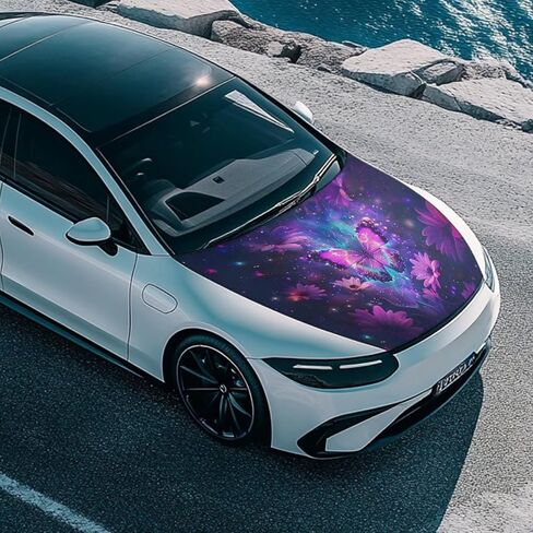 Purple Butterfly Prints Car Hood Cover Stretch Polyester Protector for Car Hood Removable Automotive Accessories for Most Automotive Sedans Trucks Pickup SUVs in Saudi Arabia