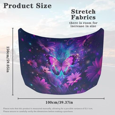 Purple Butterfly Prints Car Hood Cover Stretch Polyester Protector for Car Hood Removable Automotive Accessories for Most Automotive Sedans Trucks Pickup SUVs in Saudi Arabia
