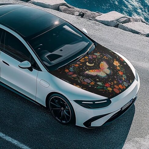 Butterfly Print Car Hood Cover 59x39 inches Universal Stretchable Car Hood Covers Waterproof Auto Accessories Suitable Most Vehicle Sedans Trucks Pickup SUVs in Saudi Arabia