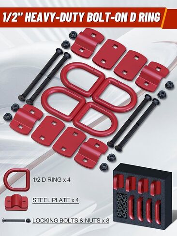 1/2" D Rings Tie Down Anchors, 12000LBS Heavy Duty Bolt-On Forged D Rings with Thicken Reinforcing Plate, Trailer Tie Down Anchor Hooks for Truck Bed, Trailer and Cargo, 4Pack, Black in Saudi Arabia