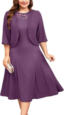 ZOMVA Plus Size Mother of The Bride Groom Dresses for Curvy Women 2 Piece Wedding Guest Dress with Jacket Tea Length in Saudi Arabia