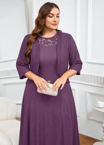 ZOMVA Plus Size Mother of The Bride Groom Dresses for Curvy Women 2 Piece Wedding Guest Dress with Jacket Tea Length in Saudi Arabia