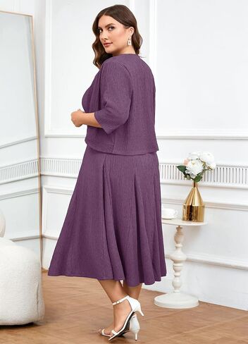 ZOMVA Plus Size Mother of The Bride Groom Dresses for Curvy Women 2 Piece Wedding Guest Dress with Jacket Tea Length in Saudi Arabia