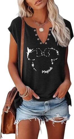 VKEGNIO Magical Tank Tops for Women Cute Graphic Printed V-Neck Tee Casual Summer Family Vacation Sleeveless Shirt Tops in Saudi Arabia