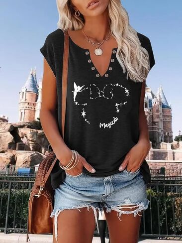 VKEGNIO Magical Tank Tops for Women Cute Graphic Printed V-Neck Tee Casual Summer Family Vacation Sleeveless Shirt Tops in Saudi Arabia