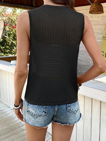 BB&KK Womens Crochet Tops Tie Front Sleeveless Sweater Vest Knit Tops 2025 Summer Cardigan Hollow Out Beach Cover Up in Saudi Arabia