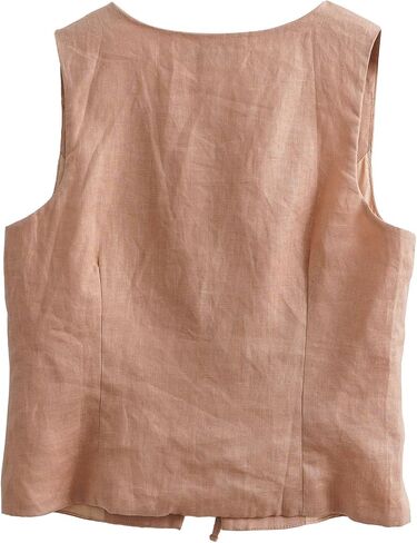 Amazhiyu Women's 100% Linen Tie Front Crop Tops Sleeveless Summer Casual Vest in Kuwait