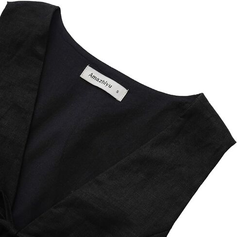 Amazhiyu Women's 100% Linen Tie Front Crop Tops Sleeveless Summer Casual Vest in Kuwait