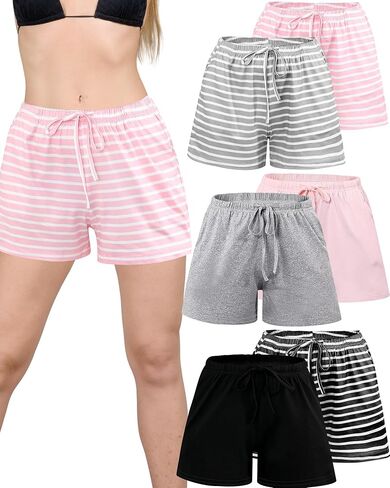 Chuarry 6 Pack Women Sleep Short Sleepwear Lounge Shorts Pajama Short Sleep Boxers Bottom with Pockets in Saudi Arabia