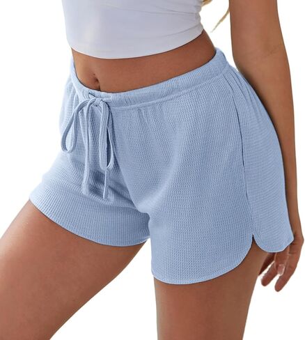 Ekouaer Womens Waffle Knit Pajama Shorts Soft Raperstring Lounge Shorts Discal in Kuwait