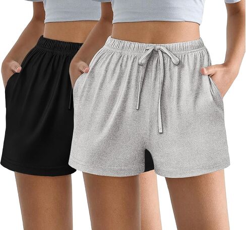 Ekouaer Womens 2 Pack Pajama Shorts Comfy Lounge Bottom Y2K Sleep Print Print Printing مع جيوب PJ قيعان S-XXL in Kuwait