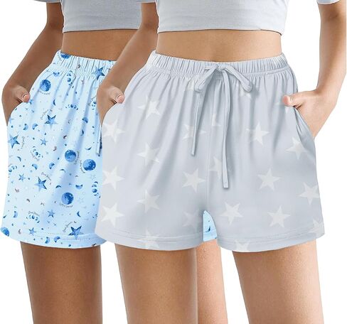 Ekouaer Womens 2 Pack Pajama Shorts Comfy Lounge Bottom Y2K Sleep Print Print Printing مع جيوب PJ قيعان S-XXL in Kuwait