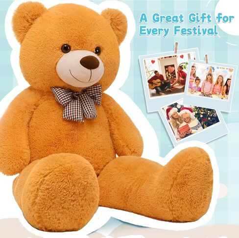 5ft Giant Teddy Bear Large Stuffed Bear for Kids, 59 inch Plush Bear Stuffed Animal Lifesize Bear for Baby Shower Decoration Christmas Valentine's Day for Girlfriend, Cream in Kuwait